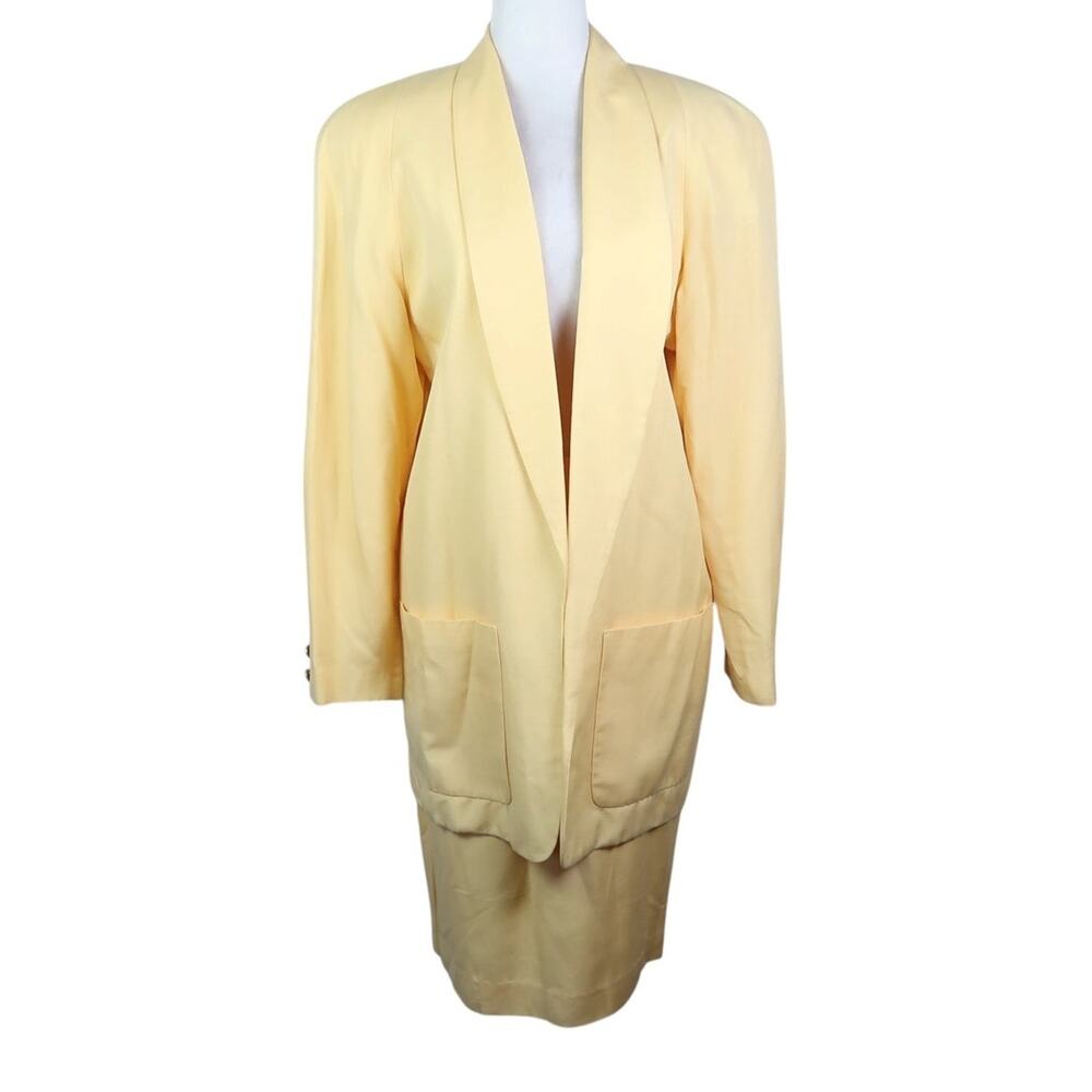 Vintage 80s Paul Stanley Pastel Yellow Blazer and Skirt Suit Set